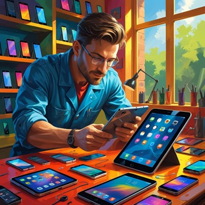 Illustrazione di uomo che ripara diversi dispositivi